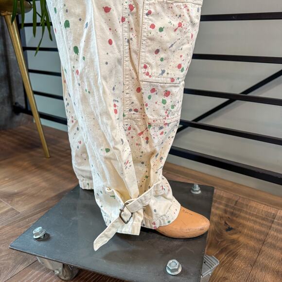 Free People Belted Painter Pants Ecru Utility Paint Splatter Slouchy Cargo SZ 6 - Picture 13 of 14